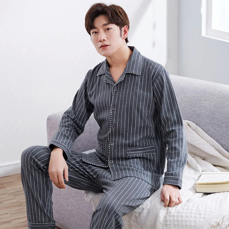 Casual Striped 100% Cotton Pajama Sets for Men 2018 Autumn Winter Long Sleeve Pyjama Sleepwear Male Lounge Homewear Home Clothes
Casual Striped 100% Cotton Pajama Sets for Men 2018 Autumn Winter Long Sleeve Pyjama Sleepwear Male Lounge Homewear Home Clothes