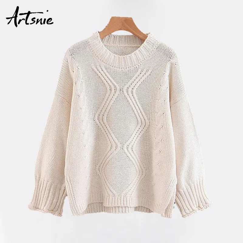 Artsnie White Casual O Neck Knitted Pullovers Women Long Sleeve Loose Pull Femme Split Tricot Autumn Winter Sweaters Jumper 2018
Artsnie White Casual O Neck Knitted Pullovers Women Long Sleeve Loose Pull Femme Split Tricot Autumn Winter Sweaters Jumper 2018