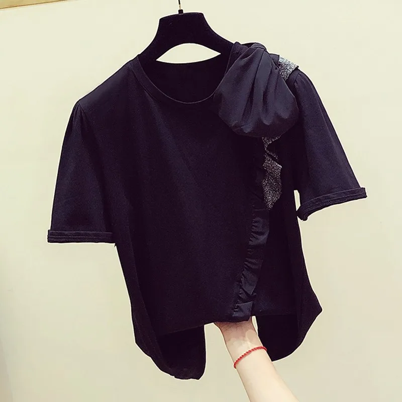New Korean Style Women T Shirt Temperament Wild Casual Ladies T Shirts Bow Round Neck Short Sleeve Tops Women Summer 2019
New Korean Style Women T Shirt Temperament Wild Casual Ladies T Shirts Bow Round Neck Short Sleeve Tops Women Summer 2019