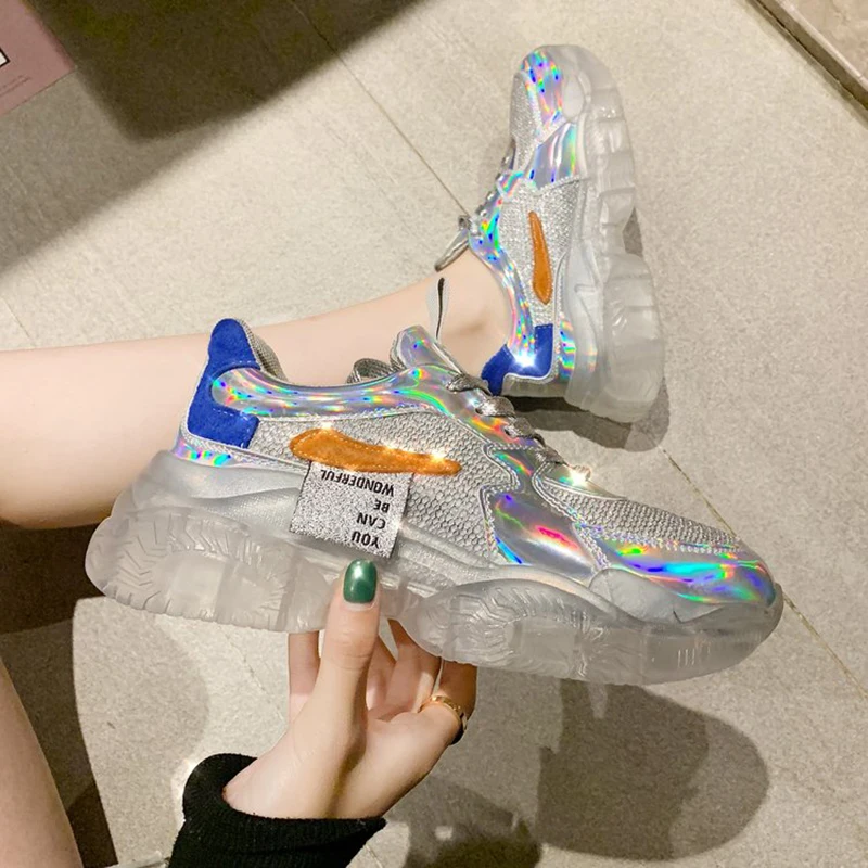 Brand Trend Women Transparent Thick Bottom Sneakers Ladies Laser Platform Shoes Casual Rhinestone Shoes Shining Running Footwear
Brand Trend Women Transparent Thick Bottom Sneakers Ladies Laser Platform Shoes Casual Rhinestone Shoes Shining Running Footwear