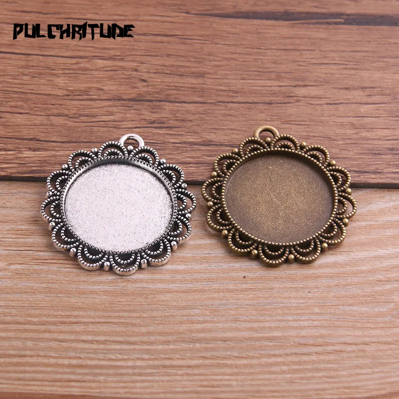 

PULCHRITUDE 4pcs Two Color Alloy Cameo Filigree 35*39mm (Fit 25mm Diround Cabochon Pendant Setting Jewelry Blank Findings T6763