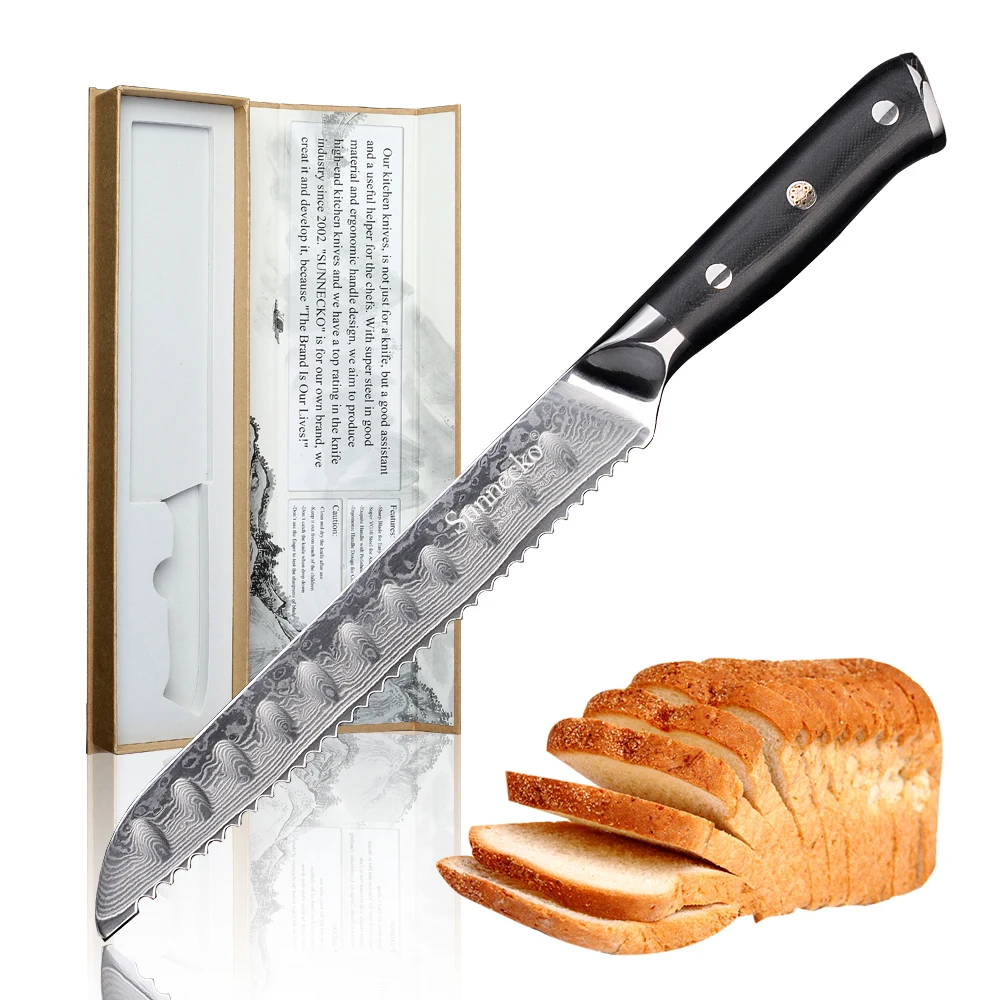 SUNNECKO 8" Damascus Steel Bread Knife For Breakfast Japanese VG10 Steel Core Blade Chef's Cut Cooking Knives G10 Handle Hot
SUNNECKO 8" Damascus Steel Bread Knife For Breakfast Japanese VG10 Steel Core Blade Chef's Cut Cooking Knives G10 Handle Hot