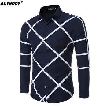 2017 Plaid Printed Casual Men Shirt Long Sleeve Slim Business Casual Male Dress Shirt Social Camisa Masculina New Unique Design