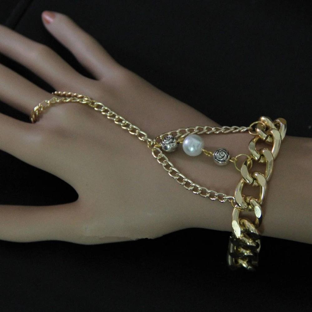 CirGen,Fashion Gold Color chunky Chain bangle Rose Faux Pearl Bead Harness Bangle With Chain Finger Ring Women Jewelry Item C09
CirGen,Fashion Gold Color chunky Chain bangle Rose Faux Pearl Bead Harness Bangle With Chain Finger Ring Women Jewelry Item C09