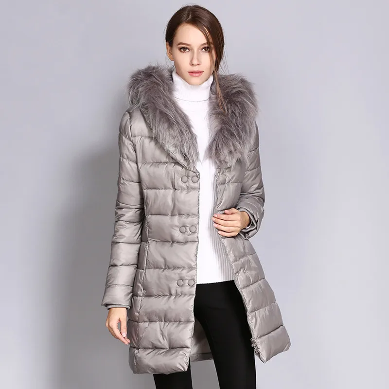 Johnature Slim Long Fur Collar Solid Color Parkas 2018 New Winter Full Sleeve Zippers Button 3 Colors Casual Women | Женская одежда
