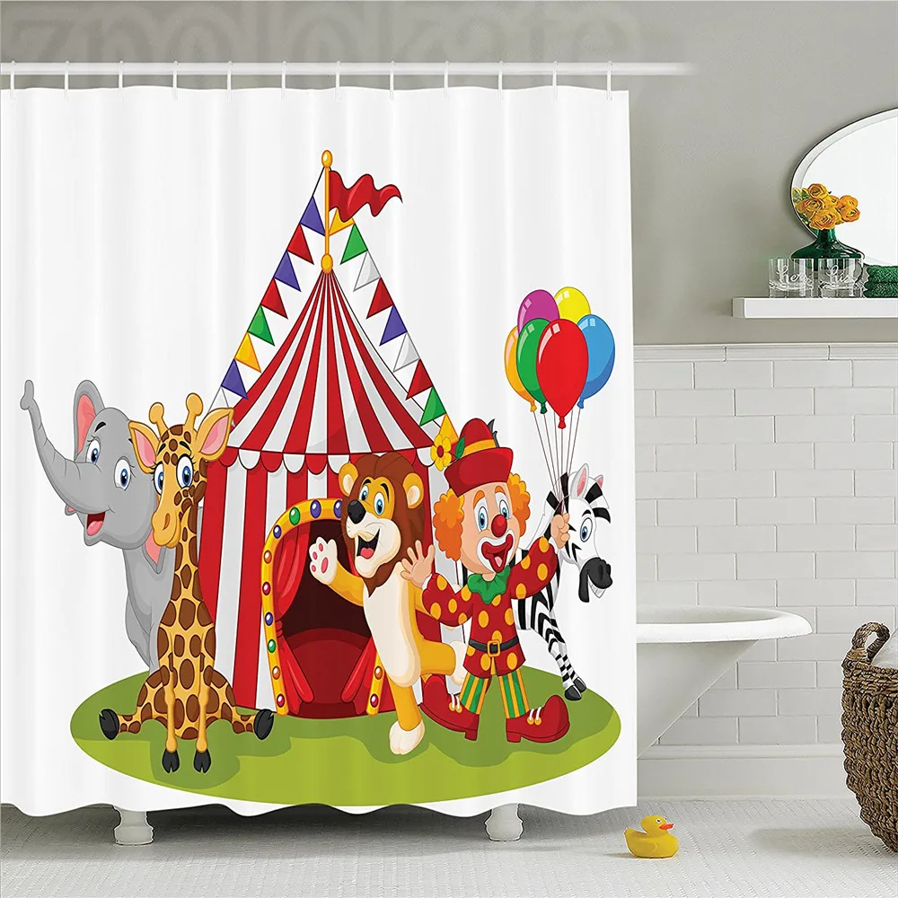 Circus Cartoon Happy Animal Circus and Clown Zebra Giraffe Animals Lion Nostalgia Image Polyester Bathroom Shower Curtain Gray R
Circus Cartoon Happy Animal Circus and Clown Zebra Giraffe Animals Lion Nostalgia Image Polyester Bathroom Shower Curtain Gray R