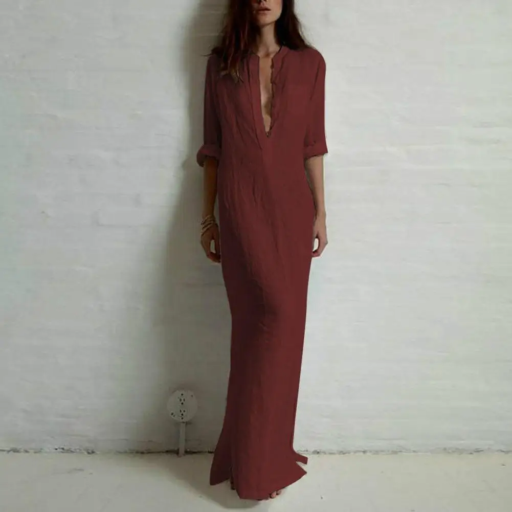 Women Ethnic Deep V Loose Solid Color Three Quarter Sleeve Casual Maxi Dress
Women Ethnic Deep V Loose Solid Color Three Quarter Sleeve Casual Maxi Dress