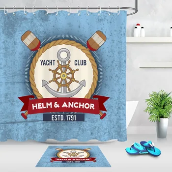Retro Cute Grey Yacht Club Helm Anchor Red Blue Curtain and 12 Hooks Sets Kids Bathroom mat Waterproof Polyester Cloth Fabric
Retro Cute Grey Yacht Club Helm Anchor Red Blue Curtain and 12 Hooks Sets Kids Bathroom mat Waterproof Polyester Cloth Fabric