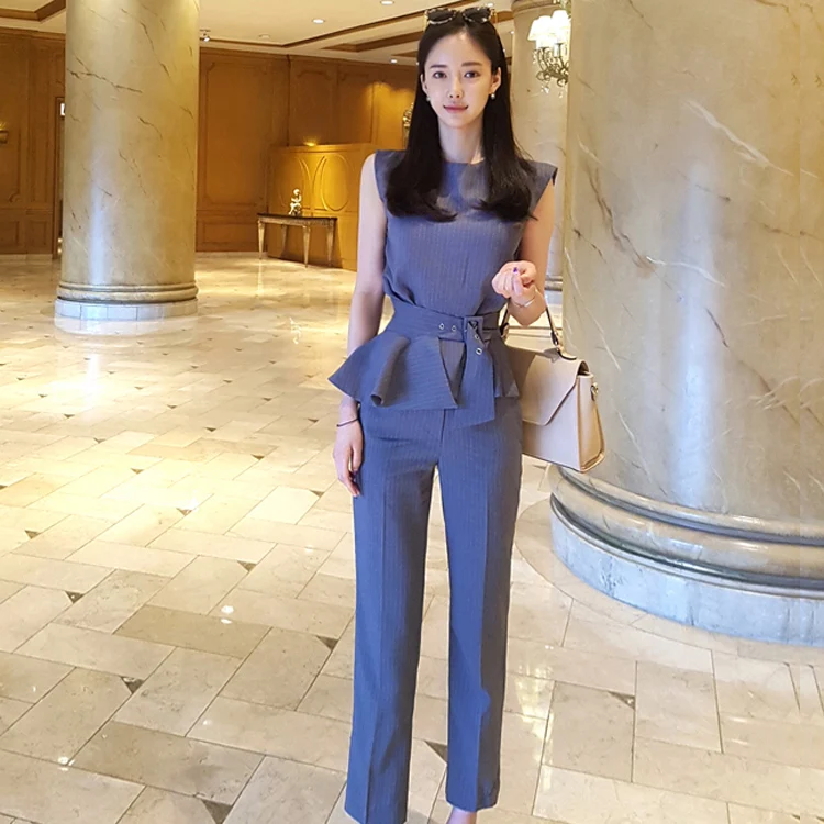 JSXDHK 2019 New Summer Pant Suit 2 Piece Women's Set Fashion Office Ruffles Belt Striped Sleeveless Top+ Slim Work Trousers Suit
JSXDHK 2019 New Summer Pant Suit 2 Piece Women's Set Fashion Office Ruffles Belt Striped Sleeveless Top+ Slim Work Trousers Suit