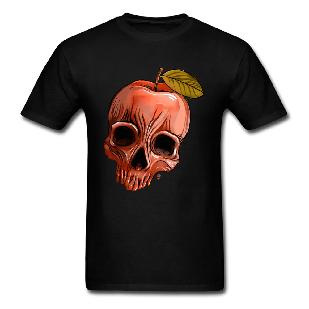 O Neck Apple Skull Cotton Fabric Men Top T-shirts Custom Short Sleeve Tops Shirt On Sale Printed T-Shirt Top Quality Apple Skull black