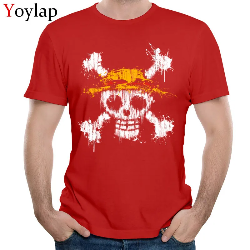 100% Cotton T Shirts for Male Short Sleeve Print Tops T Shirt New Arrival Fall Custom One piece skull O Neck Tee Shirt red