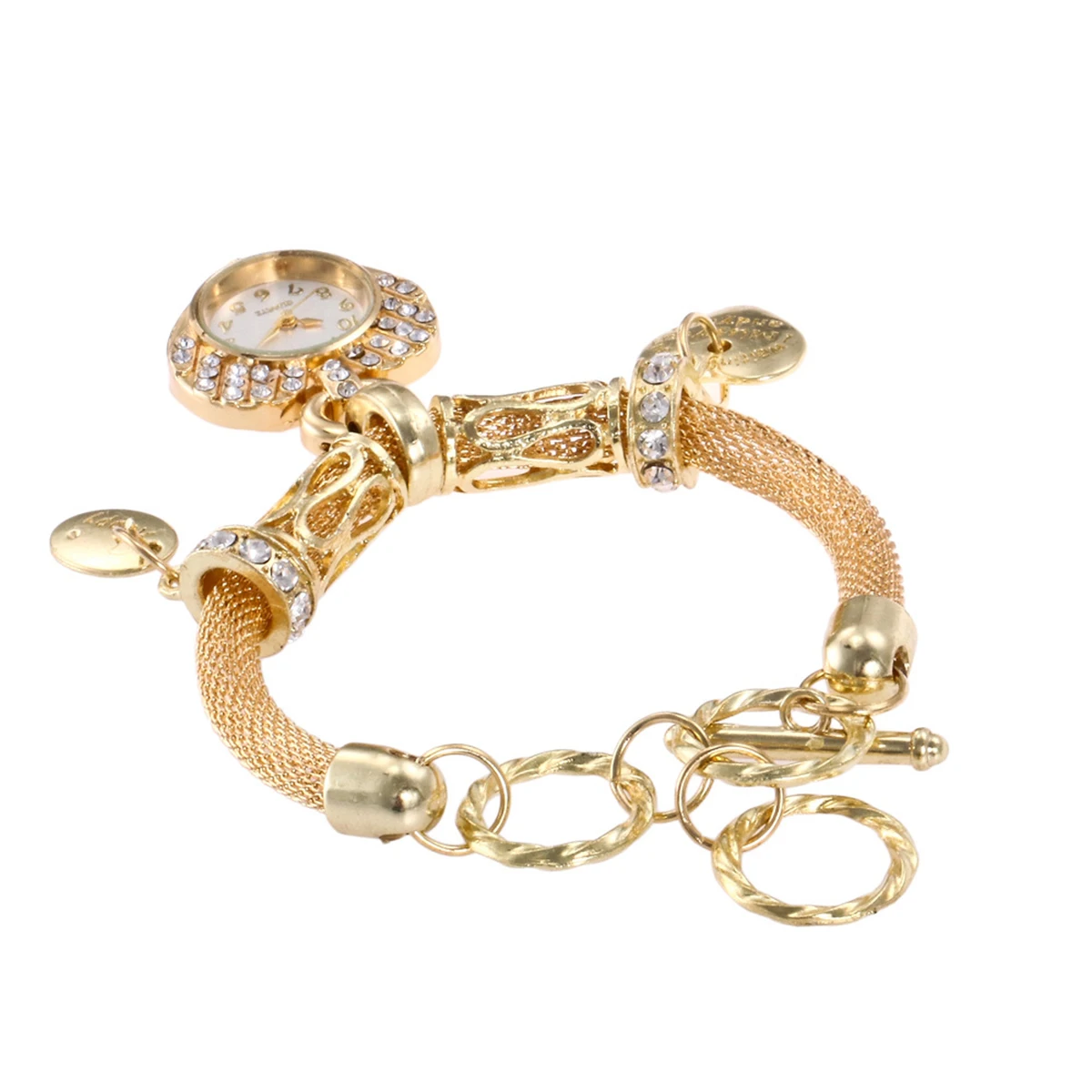 Womens Girls Heart Bangle Bracelet Watch Ladies Fashion Rhinestone Crystal Dress Quartz Wrist Watch Relojes Montre Shellhard