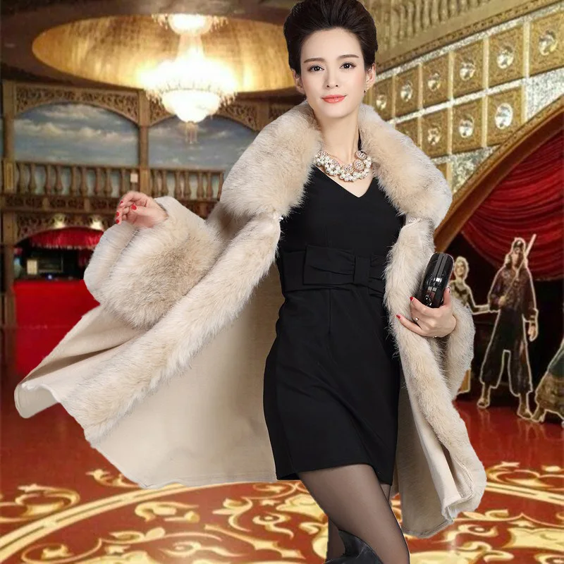 2017 Autumn Winter Women High Quality Fake Fur Collar Wool Cashmere Poncho Capes Knitted Cardigan Keep warm Sweater Swing Coat
2017 Autumn Winter Women High Quality Fake Fur Collar Wool Cashmere Poncho Capes Knitted Cardigan Keep warm Sweater Swing Coat