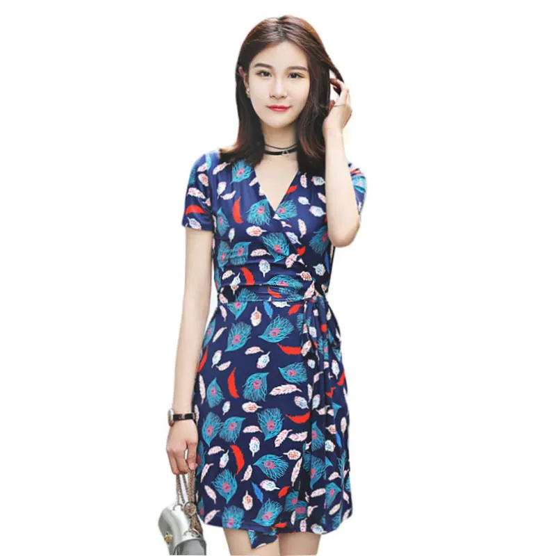 Summer Women V-Neck Short Sleeve Feather Print Wrap Dress Ladies Short Beach Dresses Robe Femme Ete 2019
Summer Women V-Neck Short Sleeve Feather Print Wrap Dress Ladies Short Beach Dresses Robe Femme Ete 2019