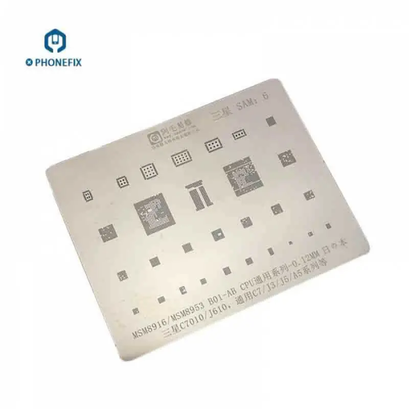 PHONEFIX C7010 J610 CPU MSM8916 MSM8953 B01-AB C7 J3 J5 A5 Universal BGA Reballing Stencil Template For Samsung Phone Repair
PHONEFIX C7010 J610 CPU MSM8916 MSM8953 B01-AB C7 J3 J5 A5 Universal BGA Reballing Stencil Template For Samsung Phone Repair