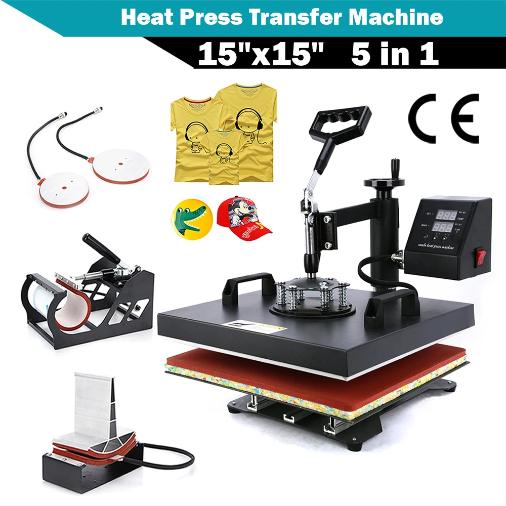 CHENJ 15"x15" 5 IN 1 Combo T-Shirt Heat Press Transfer Machine Sublimation Swing Away Afor T-Shirt Mug Hat Print
CHENJ 15"x15" 5 IN 1 Combo T-Shirt Heat Press Transfer Machine Sublimation Swing Away Afor T-Shirt Mug Hat Print
