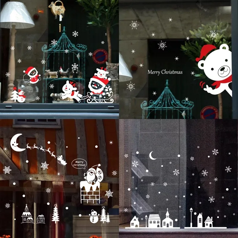 Рождественский снеговик съемные домашние виниловые наклейки на стену декорация