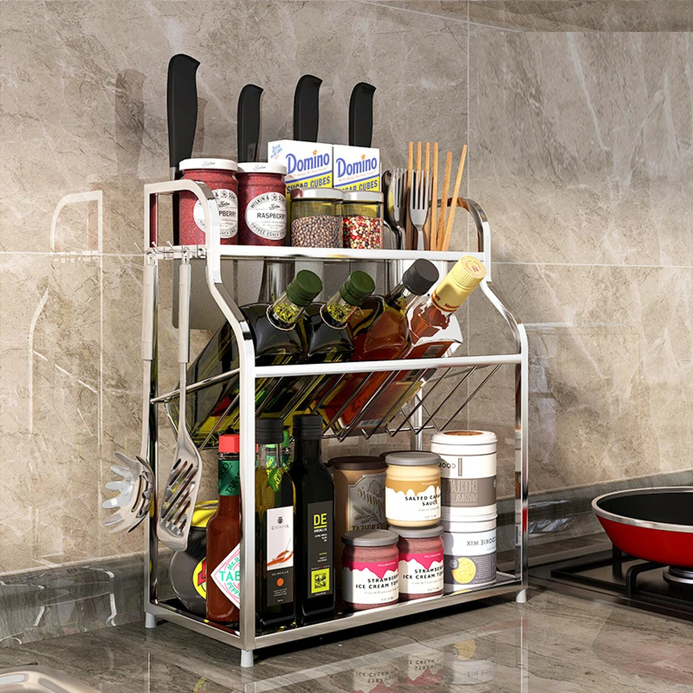 304 stainless steel kitchen racks seasoning rack spice shelf utensils desktop finishing storage wx8311542 | Обустройство дома