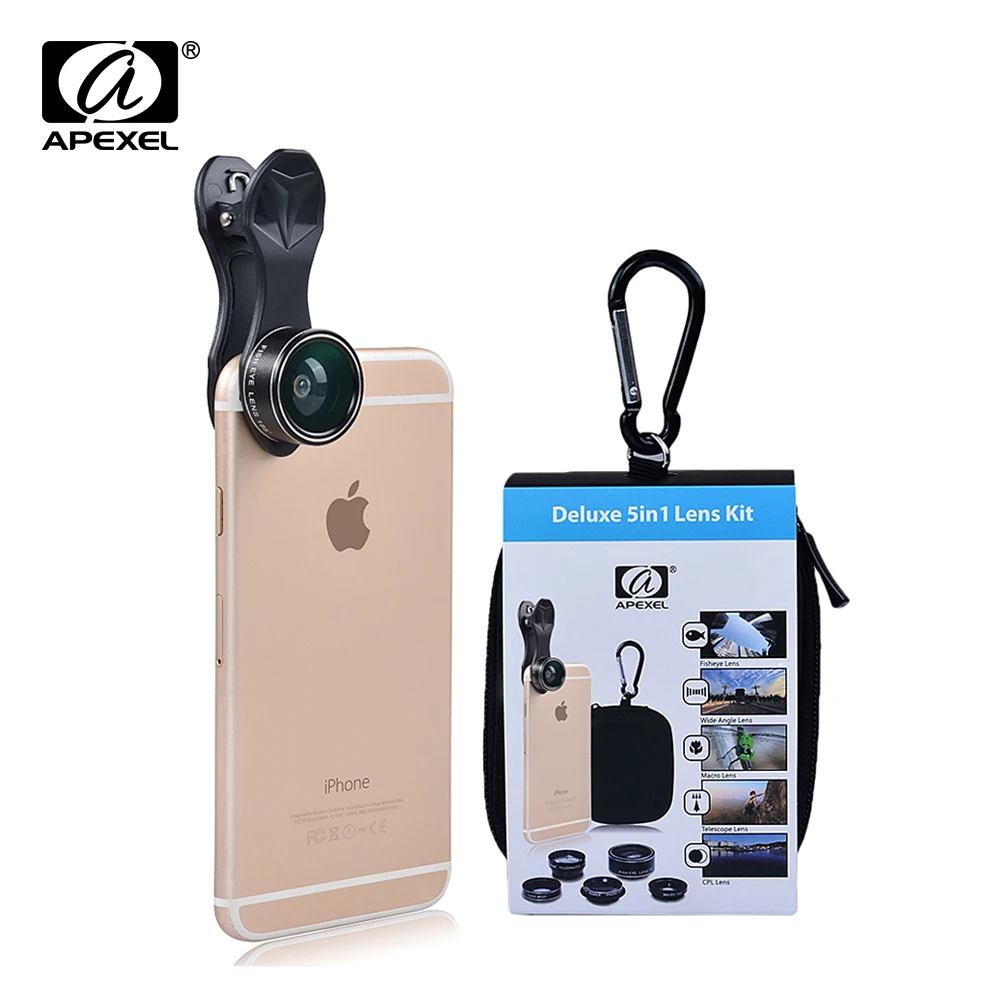 APEXEL 5in 1 Lens Kit Fish Eye Wide Angle Macro Telephoto 2X CPL Clip phone lens for iPhone 6 7 xiaomi mobile phones DG5
APEXEL 5in 1 Lens Kit Fish Eye Wide Angle Macro Telephoto 2X CPL Clip phone lens for iPhone 6 7 xiaomi mobile phones DG5