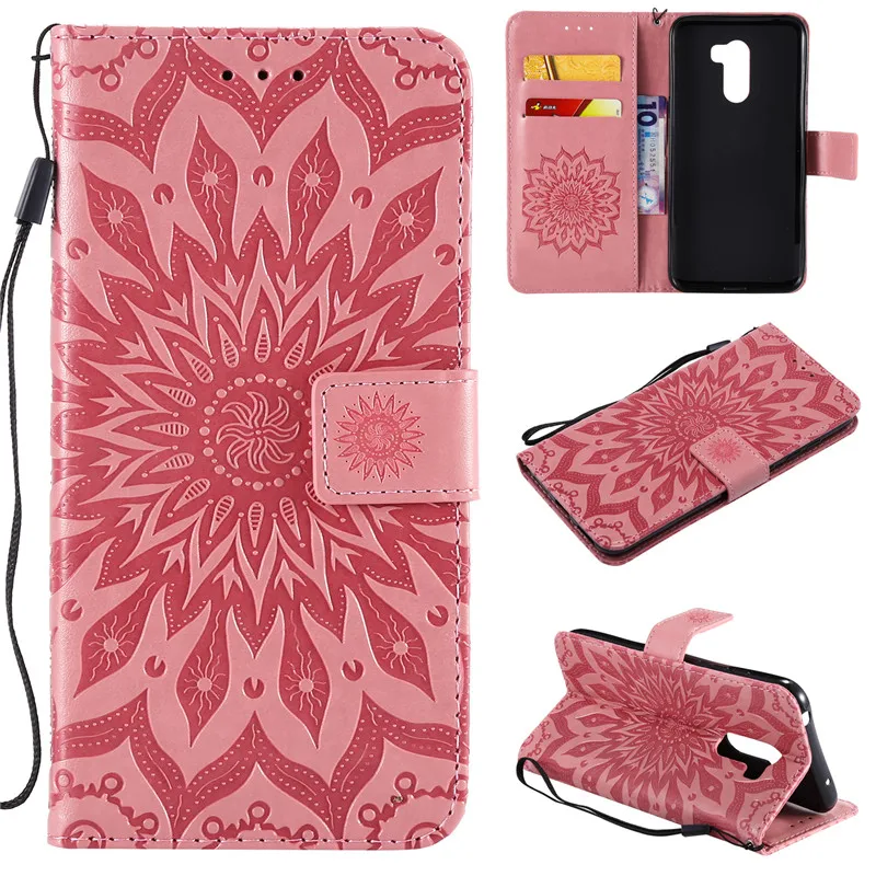 For Xiaomi pocophone F1 Case PU Leather Sun flower Embossed Flip Wallet Stand Holder Bag Phone Cover For Xiaomi pocophoneF1 Case (7)