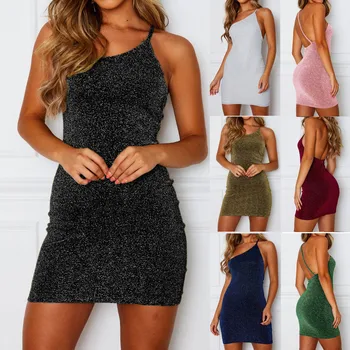 Summer Dress Solid Shiny One Shoulder Backless Party Formal Glitter Thin Strap Bodycon Slim Mini Dress Elegant Korean Mulheres
Summer Dress Solid Shiny One Shoulder Backless Party Formal Glitter Thin Strap Bodycon Slim Mini Dress Elegant Korean Mulheres