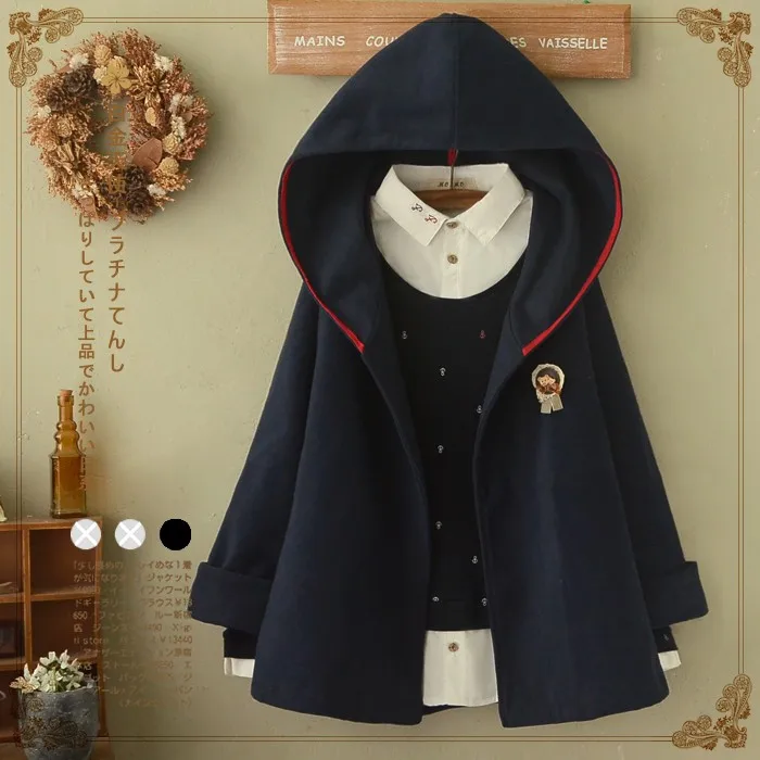 Mori Girl New Women's Autumn Sweet Loose Cute Cloak Solid Color Hooded Cartoon Batwing Sleeve Appliques Coats Jackets
Mori Girl New Women's Autumn Sweet Loose Cute Cloak Solid Color Hooded Cartoon Batwing Sleeve Appliques Coats Jackets