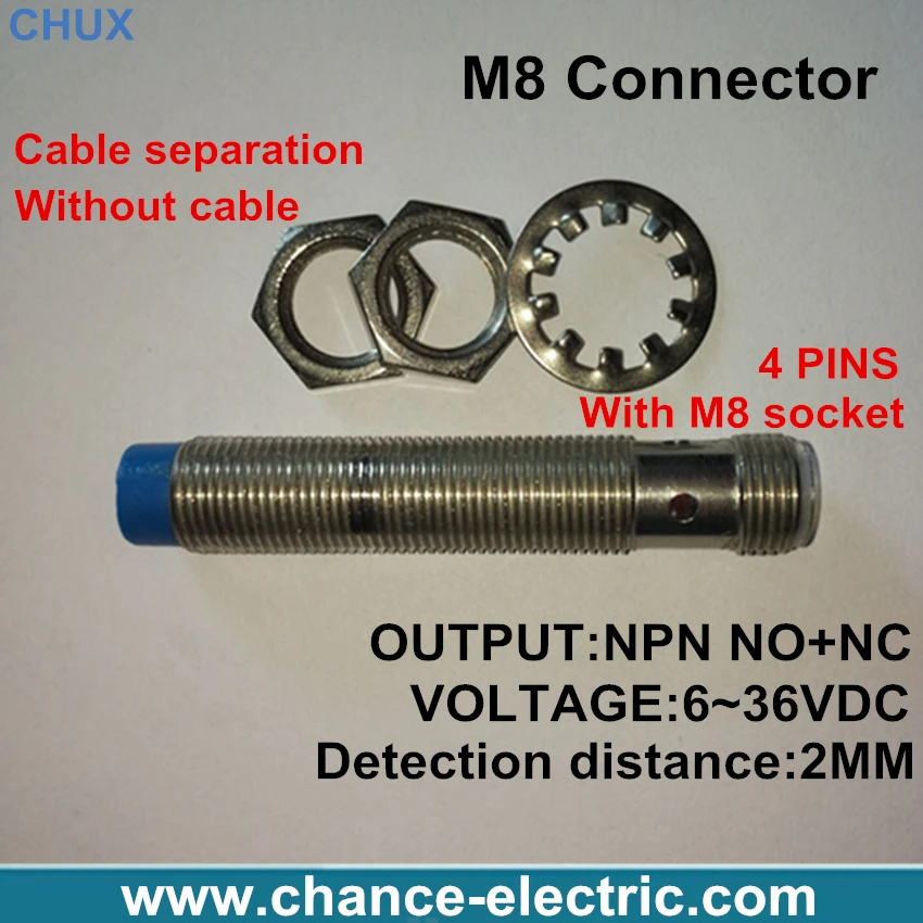 

M8 HALF SETS proximity sensor switch NPN NO+NC 4PINS detect distance 2MM without cable ( IM8-2-DNC- HALF SETS )Sensor connector