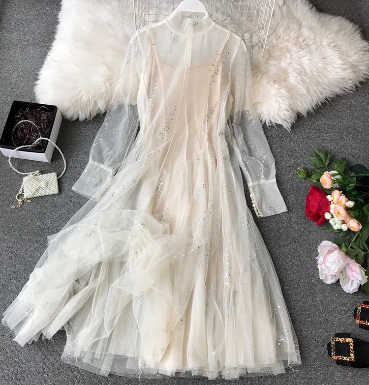 Dresses Super Fairy Chic Gentle Court French Girl Wind Shining Screen Long Sleeve Dresses Two Suits for Women
Dresses Super Fairy Chic Gentle Court French Girl Wind Shining Screen Long Sleeve Dresses Two Suits for Women