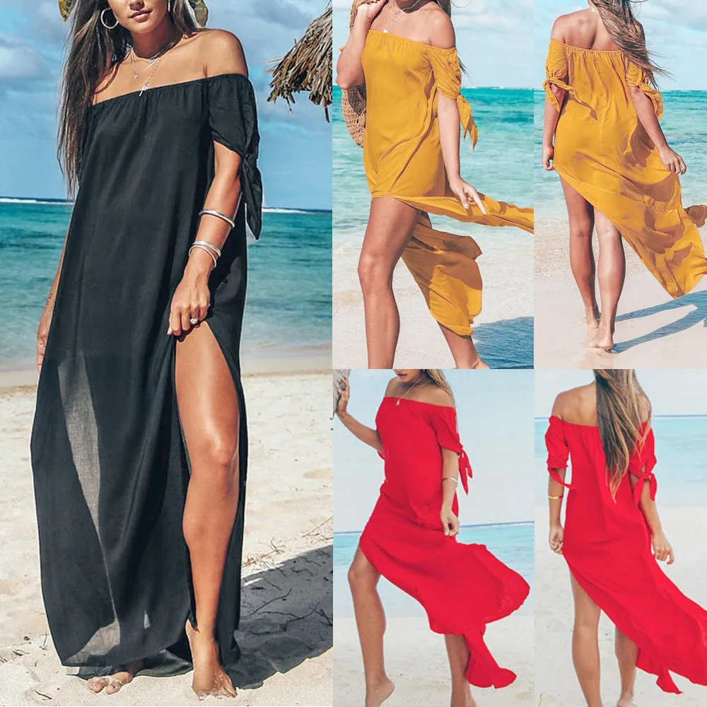 women Boho style long dress Off shoulder summer beach dresses Soild maxi dress vestidos de festa Holiday Swimwear Cover Up
women Boho style long dress Off shoulder summer beach dresses Soild maxi dress vestidos de festa Holiday Swimwear Cover Up