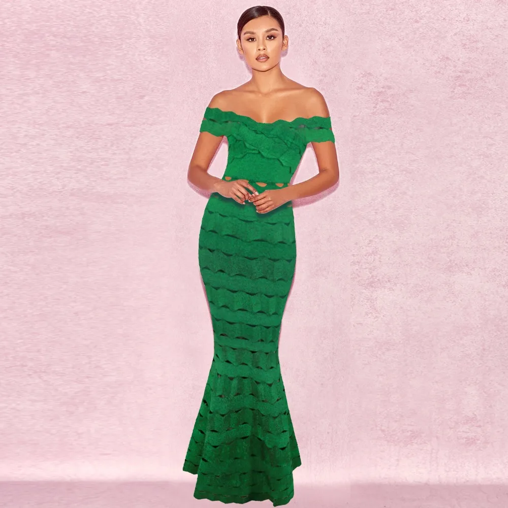 2018 Новое Элегантное женское ажурное зеленое Макси платье с вырезом лодочкой и