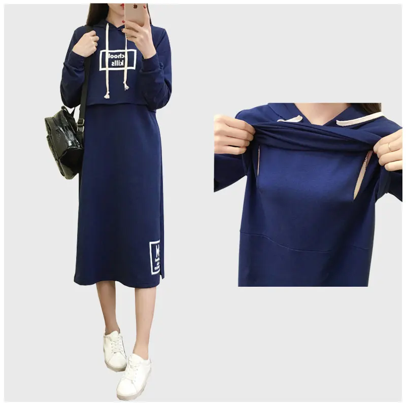 Maternity Autumn Dress Long Sleeve Cotton Nursing Dresses Breastfeeding Dark Blue Autumn Long Hoodie Dress
Maternity Autumn Dress Long Sleeve Cotton Nursing Dresses Breastfeeding Dark Blue Autumn Long Hoodie Dress