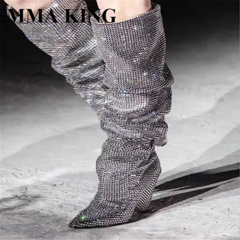 Luxury Crystal Women Pointd Toe Knee High Boots Sexy Chunky Heel Boots Slip On Shoes Women Ladies Nightclub Rhinestone Boots
Luxury Crystal Women Pointd Toe Knee High Boots Sexy Chunky Heel Boots Slip On Shoes Women Ladies Nightclub Rhinestone Boots