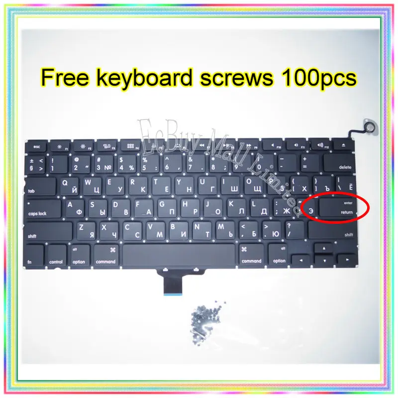 Brand New For MacBook Pro 13.3" A1278 Small Enter RS Russian keyboard+100pcs keyboard screws 2008-2014 Years
Brand New For MacBook Pro 13.3" A1278 Small Enter RS Russian keyboard+100pcs keyboard screws 2008-2014 Years