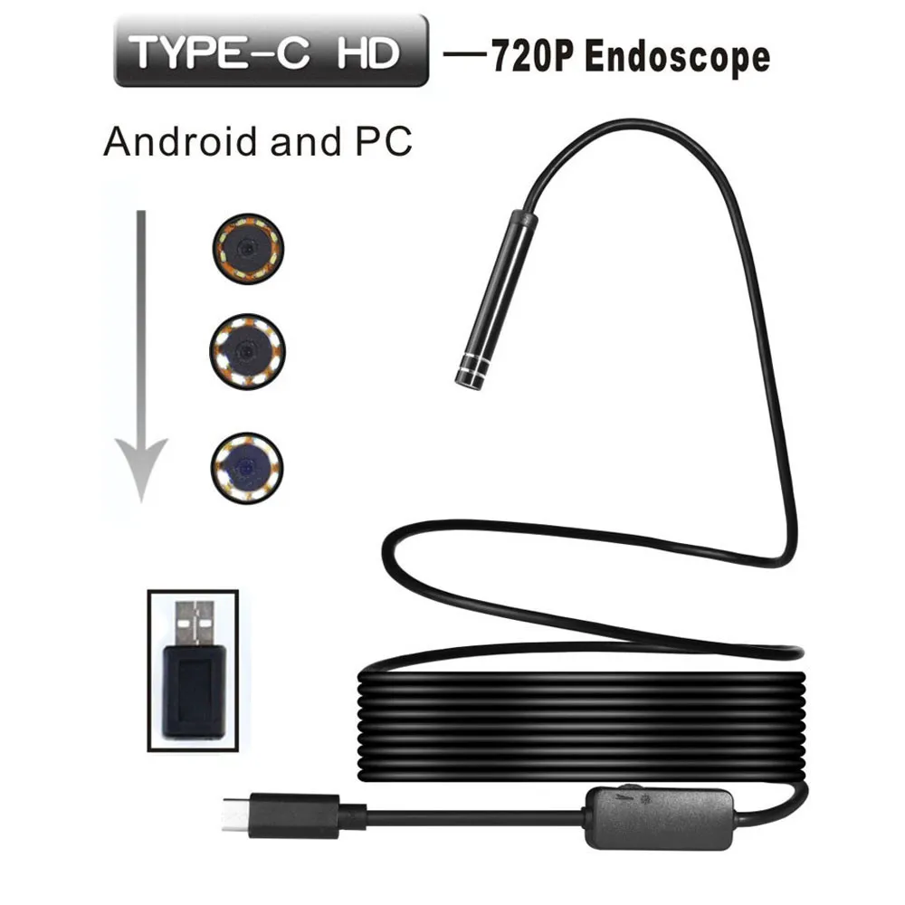Android USB / TYPE-C эндоскопических исследований 5 мм Камера 8 светодиодный IP67