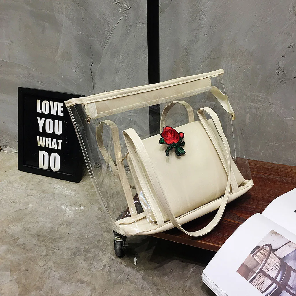 Summer Big Transparent Jelly Bag Chain PVC Tote Shoulder Bag Ladies Clear 2 Pcs Plastic Handbag Waterproof Women Beach Bag
Summer Big Transparent Jelly Bag Chain PVC Tote Shoulder Bag Ladies Clear 2 Pcs Plastic Handbag Waterproof Women Beach Bag