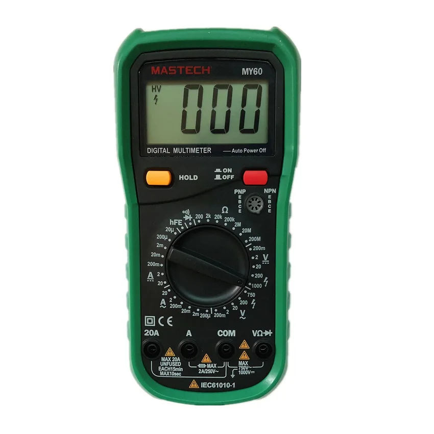 MASTECH MY60 Digital Multimeter DMM AC/DC Voltmeter Professional Ohmmeter Tester w/hFE Test Multimetro Ammeter Multitester
MASTECH MY60 Digital Multimeter DMM AC/DC Voltmeter Professional Ohmmeter Tester w/hFE Test Multimetro Ammeter Multitester