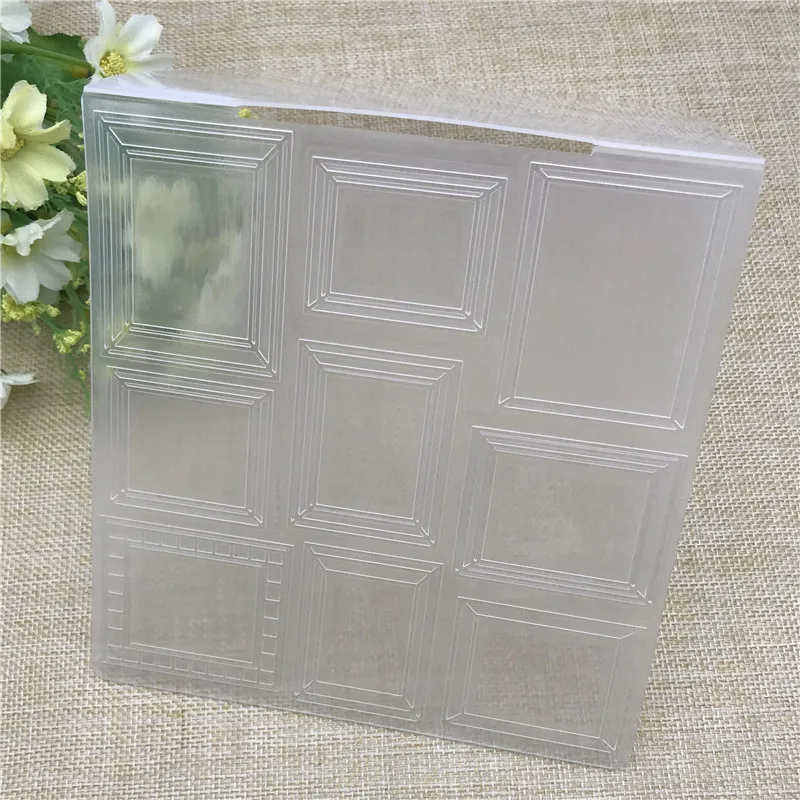 Square geometry plastic embossing folder for DIY scrapbook card envelop album frame decoration template 
Square geometry plastic embossing folder for DIY scrapbook card envelop album frame decoration template