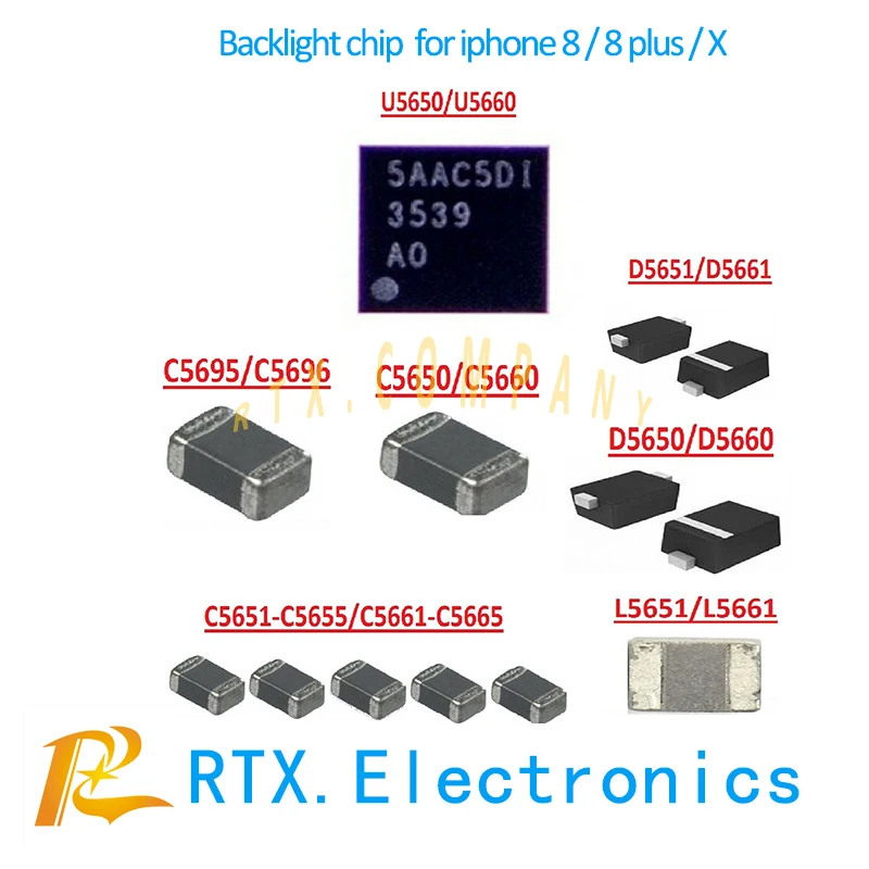 1set(11pcs) For IPhone 8 8Plus X Backlight IC solutions Kit U5660+Coil C5696 C5660+Diode D5660+Capacitor C5651-C5655 Filt L5661
1set(11pcs) For IPhone 8 8Plus X Backlight IC solutions Kit U5660+Coil C5696 C5660+Diode D5660+Capacitor C5651-C5655 Filt L5661