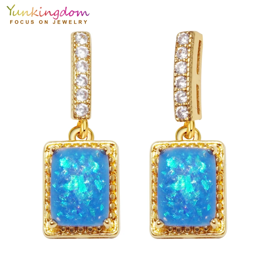 Yunkingdom yellow gold color synthetic blue opal stud earrings for women long square earring new fashion jewelry K2204
Yunkingdom yellow gold color synthetic blue opal stud earrings for women long square earring new fashion jewelry K2204