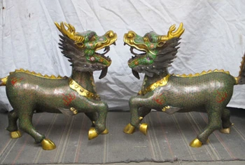 Bronze home decoration Brass 17" Chinese Bronze gold Cloisonne scale-like cloud Fire kylin Kirin pair Statue
Bronze home decoration Brass 17" Chinese Bronze gold Cloisonne scale-like cloud Fire kylin Kirin pair Statue