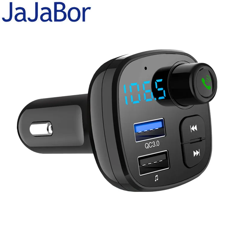 

JaJaBor Bluetooth Car Kit Handsfree FM Transmitter Wireless A2DP Music Playing Car MP3 Player Dual USB 3.1A Quick Charge QC3.0