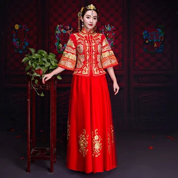 Red Wedding Bride Chinese Style Cheongsam Traditional Long Qipao Embroidery Women's Evening Dress Clothes Size S M L XL XXL XXXL
Red Wedding Bride Chinese Style Cheongsam Traditional Long Qipao Embroidery Women's Evening Dress Clothes Size S M L XL XXL XXXL