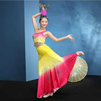 woman Thailand Dai dance clothing Mermaid style Chinese classical stage performance costume ethnic minority peacock dance wear
woman Thailand Dai dance clothing Mermaid style Chinese classical stage performance costume ethnic minority peacock dance wear