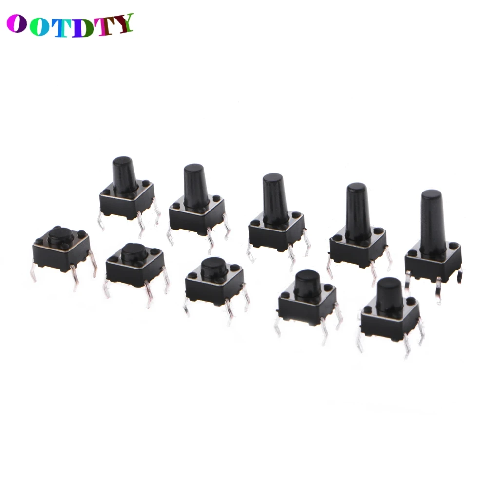 OOTDTY 10 models 200pcs 6*6 Tact Switch Tactile Push Button Switch Kit, Height 4.3MM~12MM DIP 4P micro switch Key switch
OOTDTY 10 models 200pcs 6*6 Tact Switch Tactile Push Button Switch Kit, Height 4.3MM~12MM DIP 4P micro switch Key switch