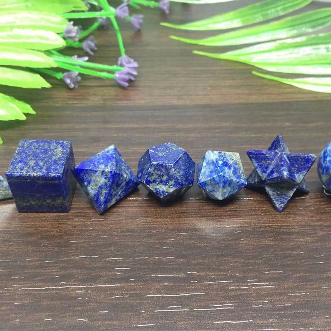 7pcs Lapis Lazuli Platonic Solids Geometric Set Chakra Reiki Healing Crystal