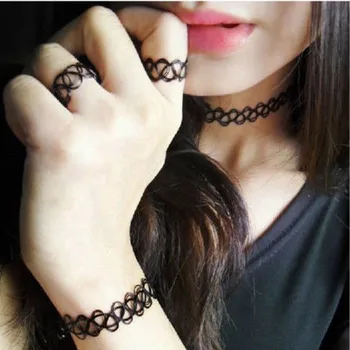 1set Magic Vintage Tattoo Choker Necklace Bracelet Ring Set Elastic Jewelry Hippy Chick Colares Femininos
1set Magic Vintage Tattoo Choker Necklace Bracelet Ring Set Elastic Jewelry Hippy Chick Colares Femininos
