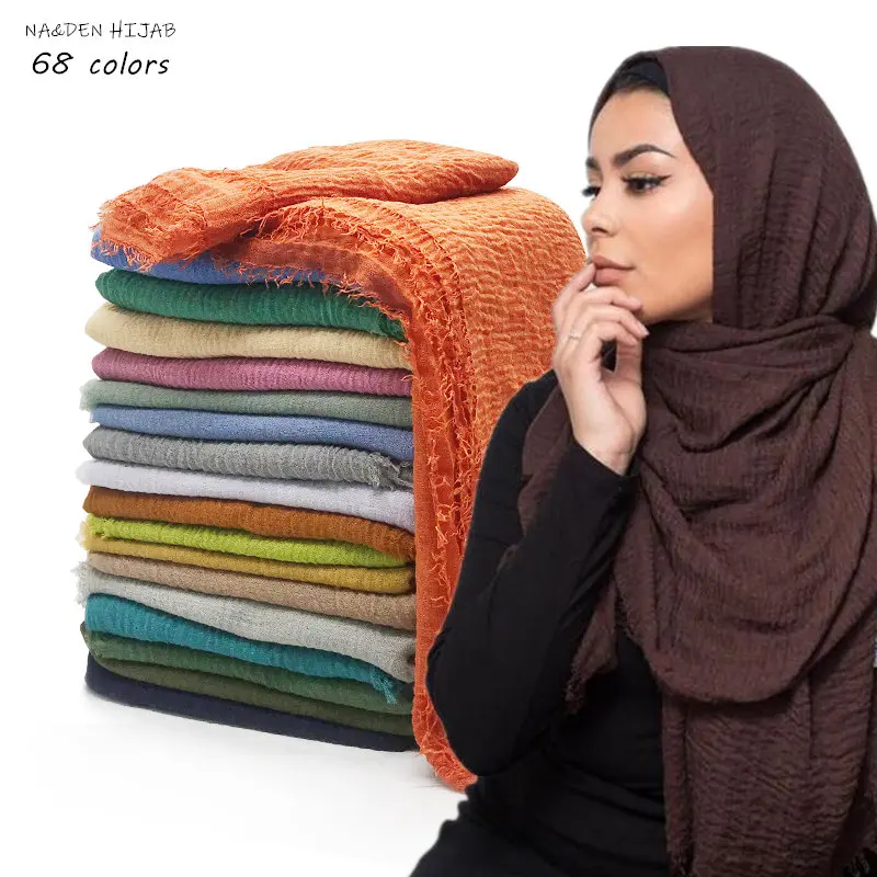 Фото Обычная пульсации хиджаб шарф для женщин из жатой ткани шарфы и мусульманские