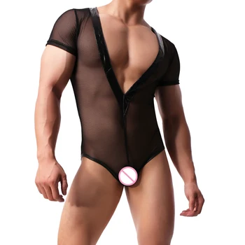 Men's Transparent Jumpsuits Mesh Black Deep V Neck Mens Wrestling Singlet Short Sleeve Underwear See Through Sexy Bodysuit
Men's Transparent Jumpsuits Mesh Black Deep V Neck Mens Wrestling Singlet Short Sleeve Underwear See Through Sexy Bodysuit