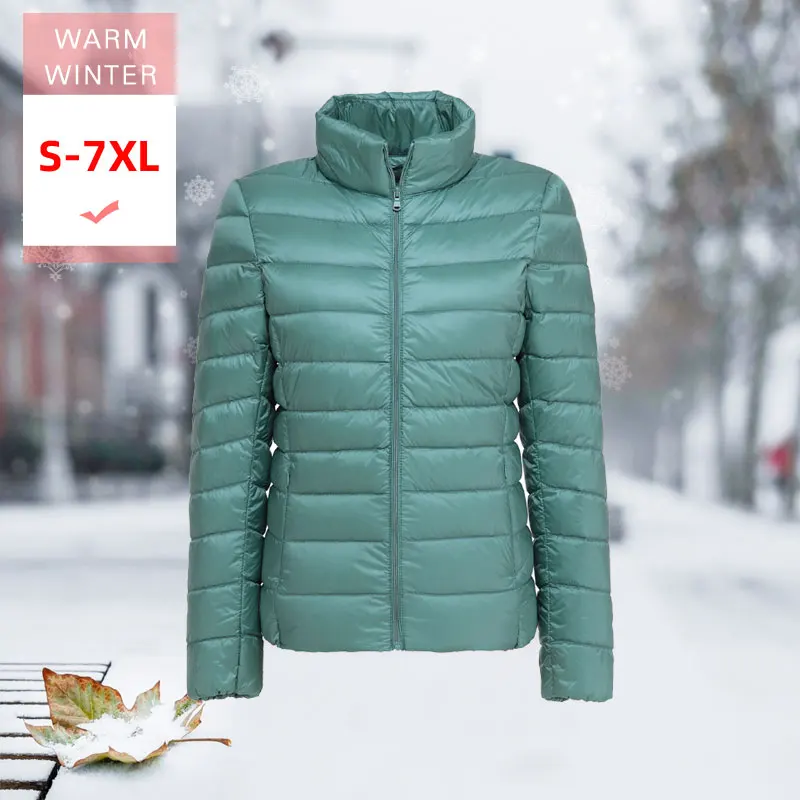 S-7XL Autumn Winter Women White Duck Down Jacket Female ultra Light Slim Thin Windproof portable Warm Stand Collar Feather Coat
S-7XL Autumn Winter Women White Duck Down Jacket Female ultra Light Slim Thin Windproof portable Warm Stand Collar Feather Coat