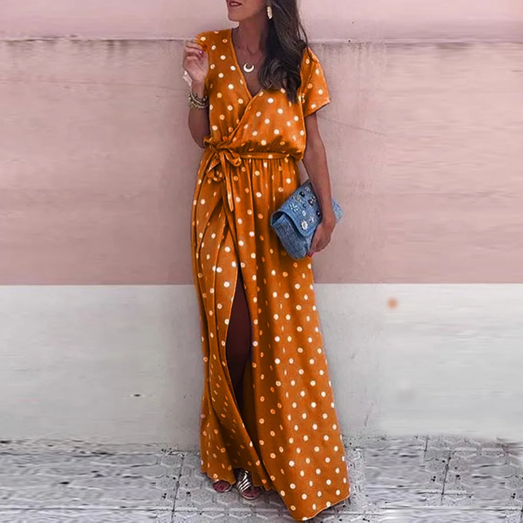 feitong Women Sexy Pink Wave Point V-Neck Maxi Dress Fork Opening Long Dress With Belt robe soiree femmerobe ceremonie femme
feitong Women Sexy Pink Wave Point V-Neck Maxi Dress Fork Opening Long Dress With Belt robe soiree femmerobe ceremonie femme